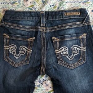 Re Rock For Express  "Boot"Low Rise Blue Denim Distressed Jeans Sz 28